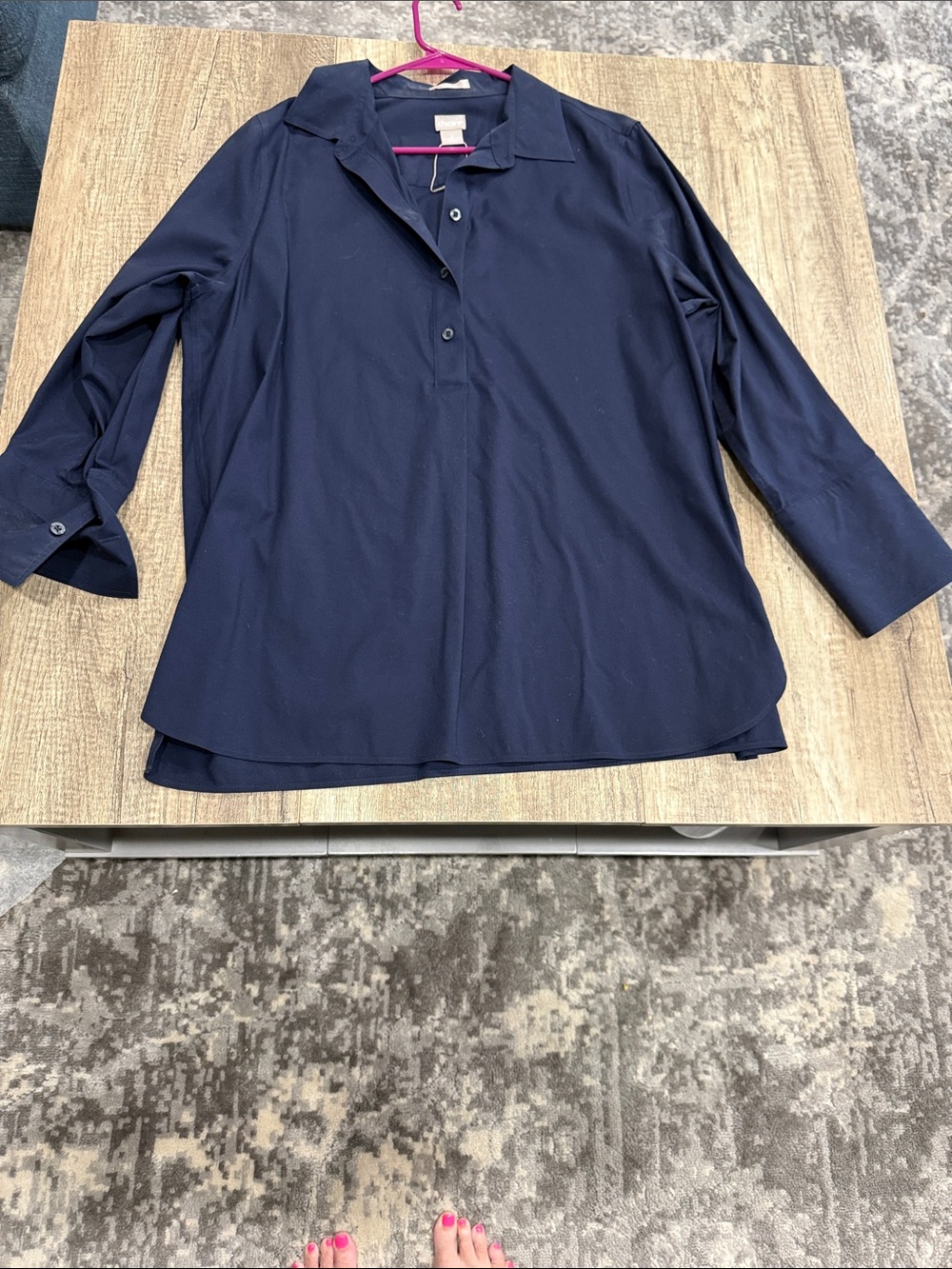 Chico's Navy Button-Front Casual Long-Sleeve Shirt